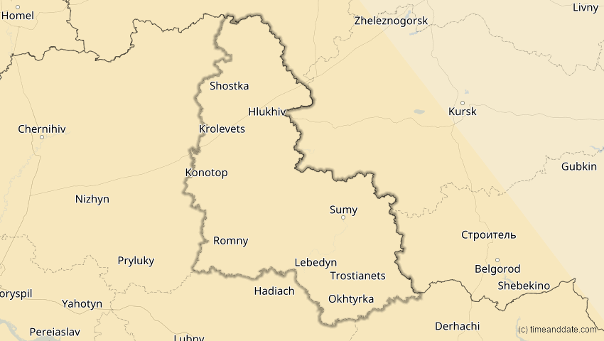 A map of Sumy, Ukraine, showing the path of the 5. Nov 2059 Ringförmige Sonnenfinsternis