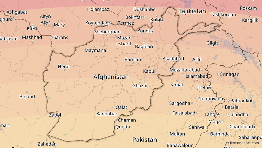 A map of Afghanistan, showing the path of the 30. Apr 2060 Totale Sonnenfinsternis
