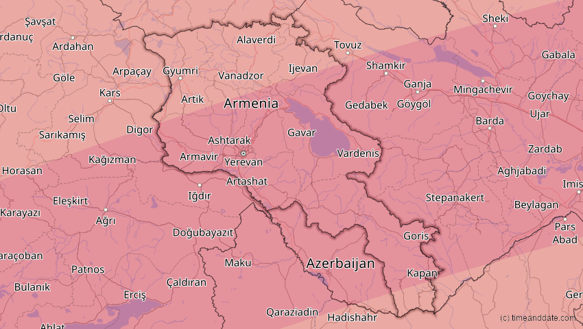 A map of Armenien, showing the path of the 30. Apr 2060 Totale Sonnenfinsternis