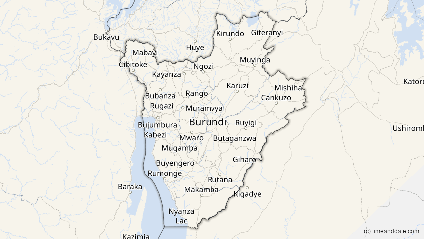 A map of Burundi, showing the path of the 30. Apr 2060 Totale Sonnenfinsternis