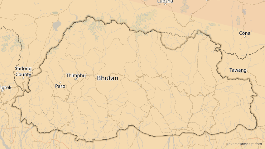 A map of Bhutan, showing the path of the 30. Apr 2060 Totale Sonnenfinsternis