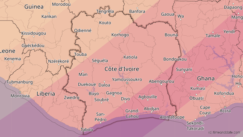 A map of Elfenbeinküste (Côte d'Ivoire), showing the path of the 30. Apr 2060 Totale Sonnenfinsternis