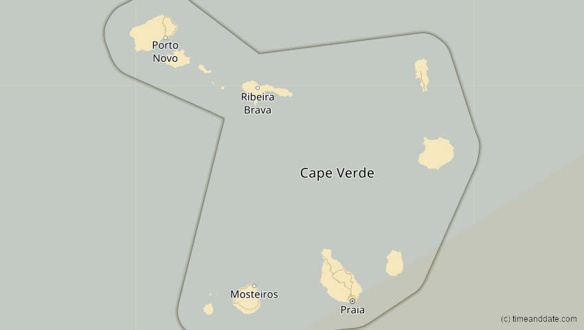 A map of Cabo Verde, showing the path of the 30. Apr 2060 Totale Sonnenfinsternis