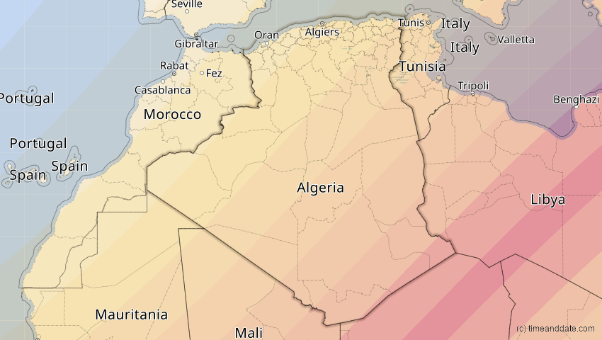 A map of Algerien, showing the path of the 30. Apr 2060 Totale Sonnenfinsternis