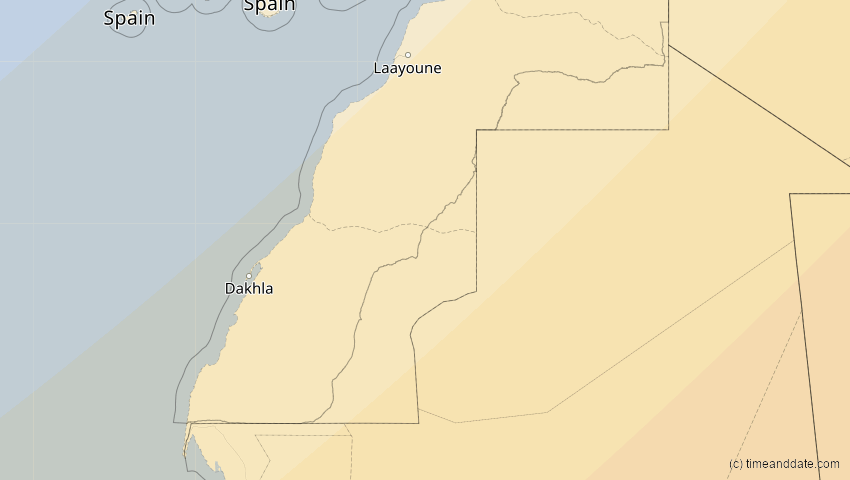 A map of Westsahara, showing the path of the 30. Apr 2060 Totale Sonnenfinsternis