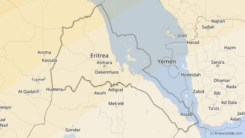 A map of Eritrea, showing the path of the 30. Apr 2060 Totale Sonnenfinsternis