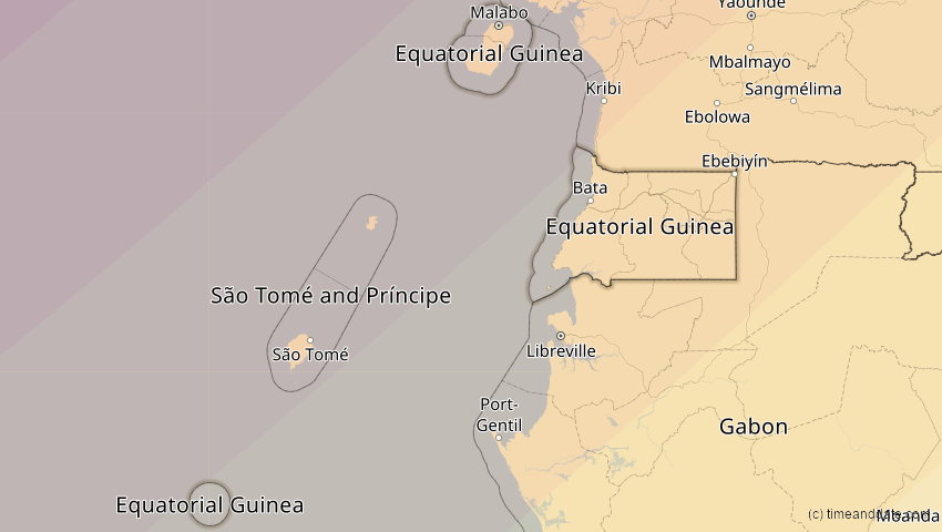 A map of Äquatorialguinea, showing the path of the 30. Apr 2060 Totale Sonnenfinsternis