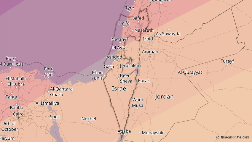 A map of Israel, showing the path of the 30. Apr 2060 Totale Sonnenfinsternis