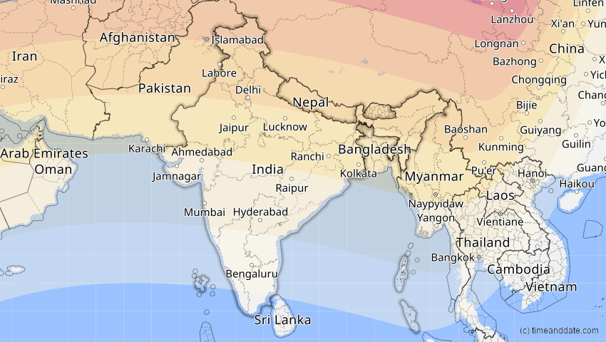 A map of Indien, showing the path of the 30. Apr 2060 Totale Sonnenfinsternis