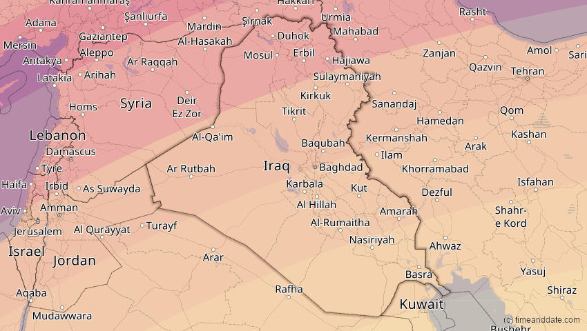 A map of Irak, showing the path of the 30. Apr 2060 Totale Sonnenfinsternis