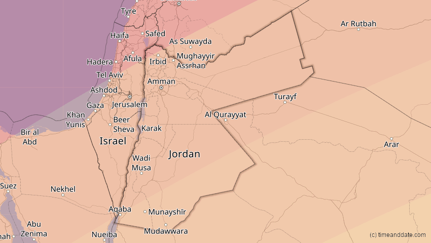 A map of Jordanien, showing the path of the 30. Apr 2060 Totale Sonnenfinsternis