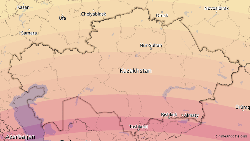 A map of Kasachstan, showing the path of the 30. Apr 2060 Totale Sonnenfinsternis