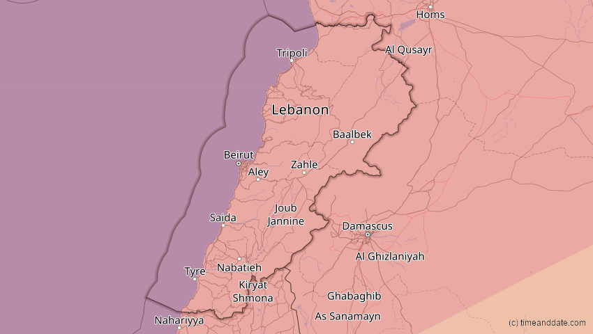 A map of Libanon, showing the path of the 30. Apr 2060 Totale Sonnenfinsternis