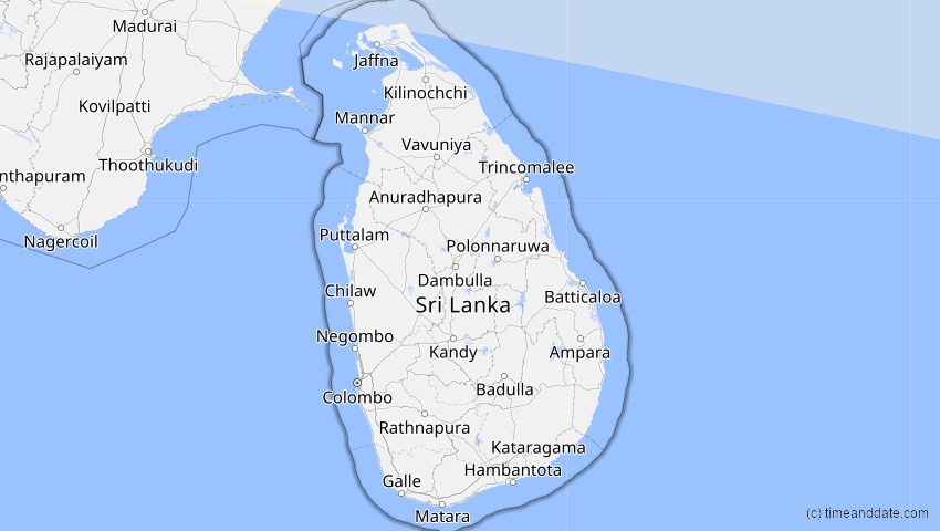 A map of Sri Lanka, showing the path of the 30. Apr 2060 Totale Sonnenfinsternis