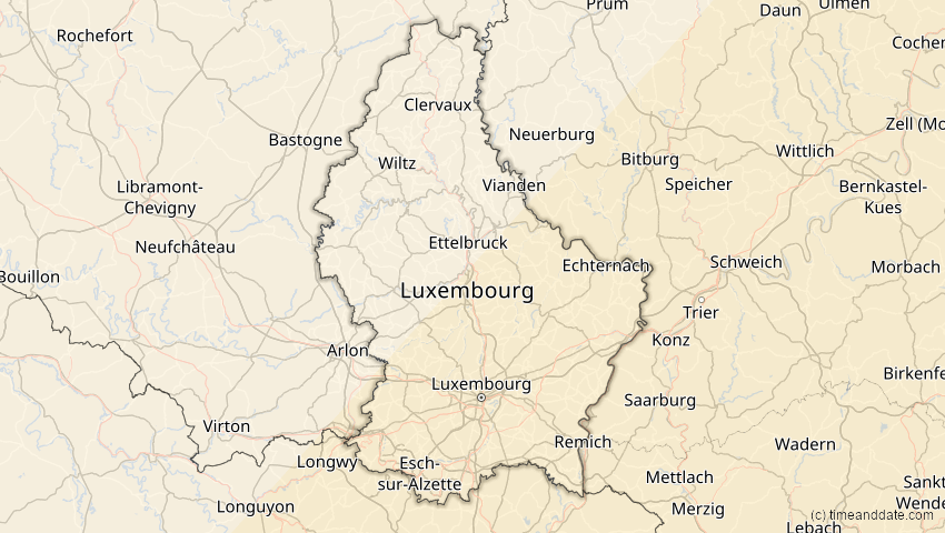 A map of Luxemburg, showing the path of the 30. Apr 2060 Totale Sonnenfinsternis