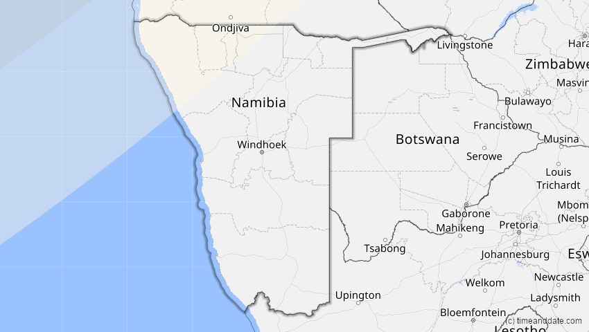 A map of Namibia, showing the path of the 30. Apr 2060 Totale Sonnenfinsternis