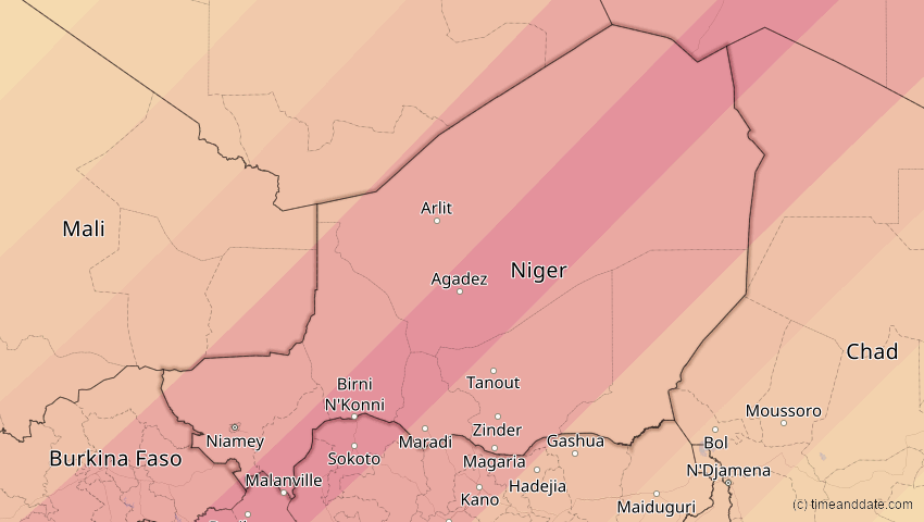 A map of Niger, showing the path of the 30. Apr 2060 Totale Sonnenfinsternis