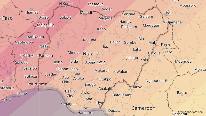 A map of Nigeria, showing the path of the 30. Apr 2060 Totale Sonnenfinsternis