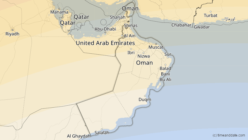A map of Oman, showing the path of the 30. Apr 2060 Totale Sonnenfinsternis