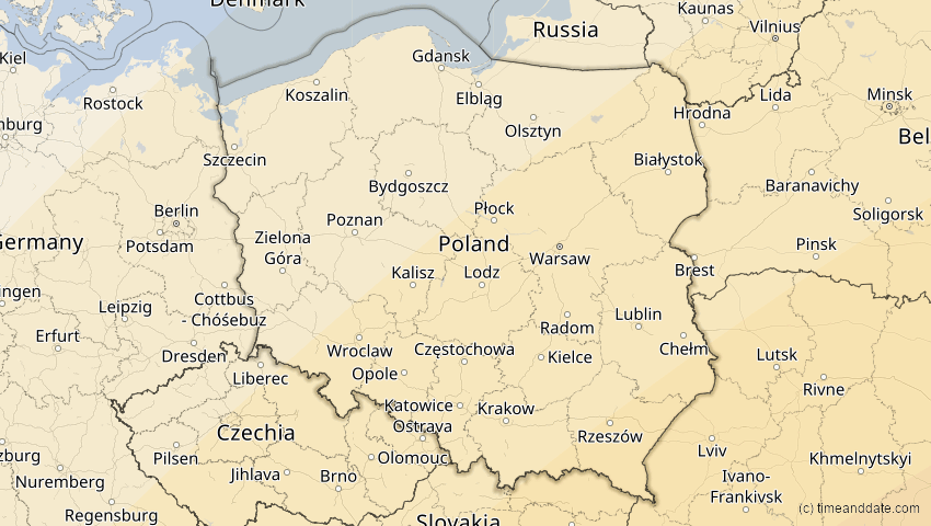 A map of Polen, showing the path of the 30. Apr 2060 Totale Sonnenfinsternis