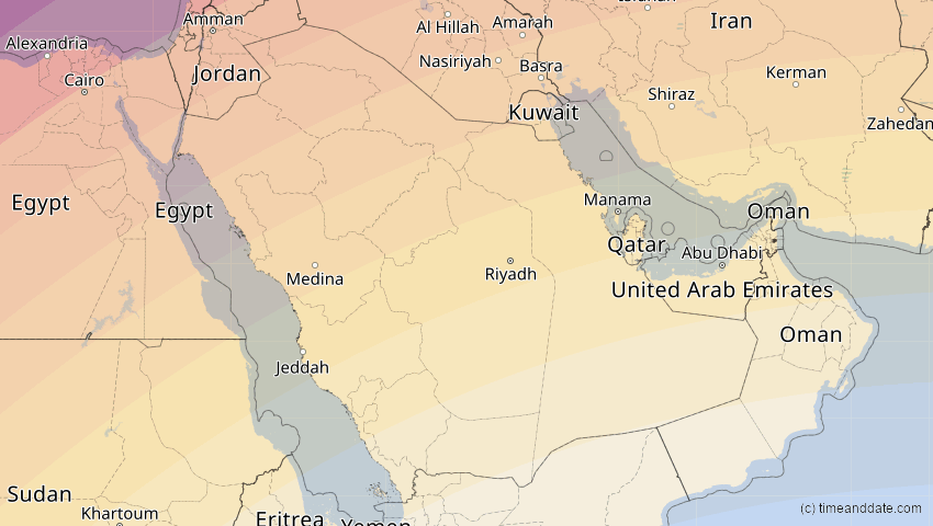 A map of Saudi-Arabien, showing the path of the 30. Apr 2060 Totale Sonnenfinsternis