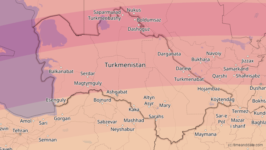 A map of Turkmenistan, showing the path of the 30. Apr 2060 Totale Sonnenfinsternis