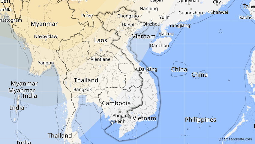 A map of Vietnam, showing the path of the 30. Apr 2060 Totale Sonnenfinsternis