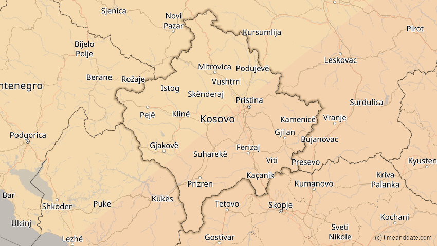 A map of Kosovo, showing the path of the 30. Apr 2060 Totale Sonnenfinsternis