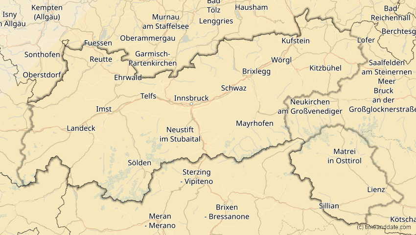 A map of Tirol, Österreich, showing the path of the 30. Apr 2060 Totale Sonnenfinsternis