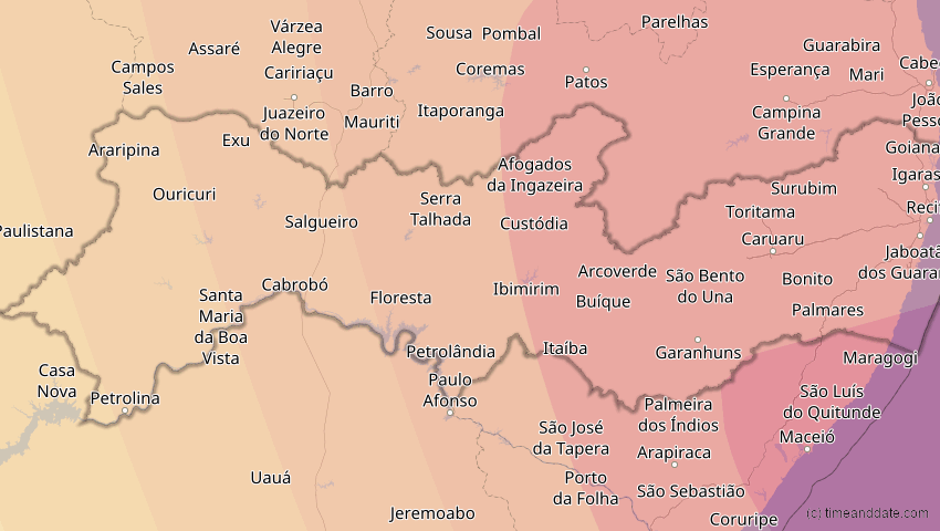 A map of Pernambuco, Brasilien, showing the path of the 30. Apr 2060 Totale Sonnenfinsternis