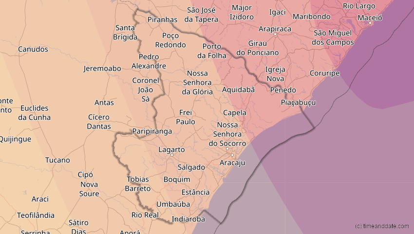 A map of Sergipe, Brasilien, showing the path of the 30. Apr 2060 Totale Sonnenfinsternis