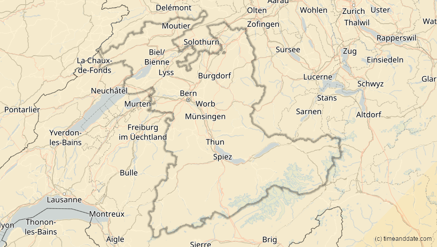 A map of Bern, Schweiz, showing the path of the 30. Apr 2060 Totale Sonnenfinsternis