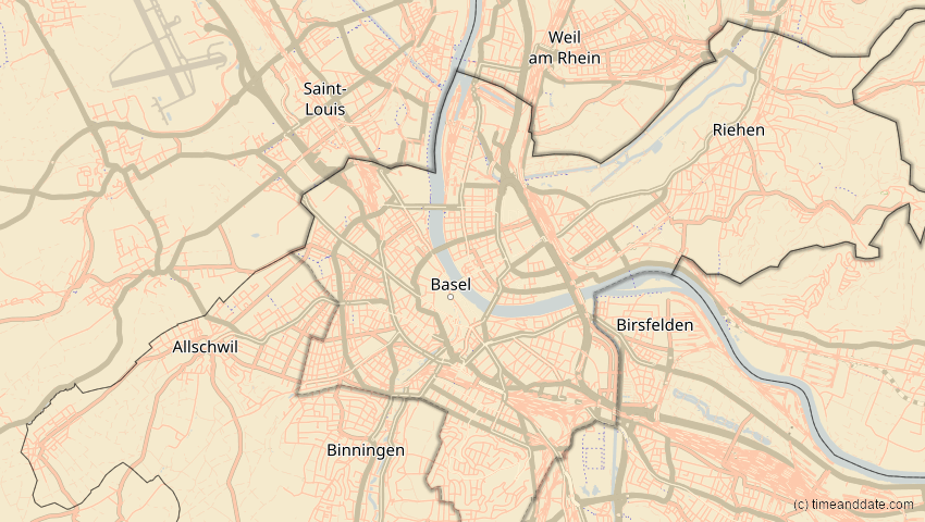 A map of Basel-Stadt, Schweiz, showing the path of the 30. Apr 2060 Totale Sonnenfinsternis