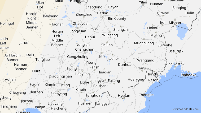 A map of Jilin, China, showing the path of the 30. Apr 2060 Totale Sonnenfinsternis