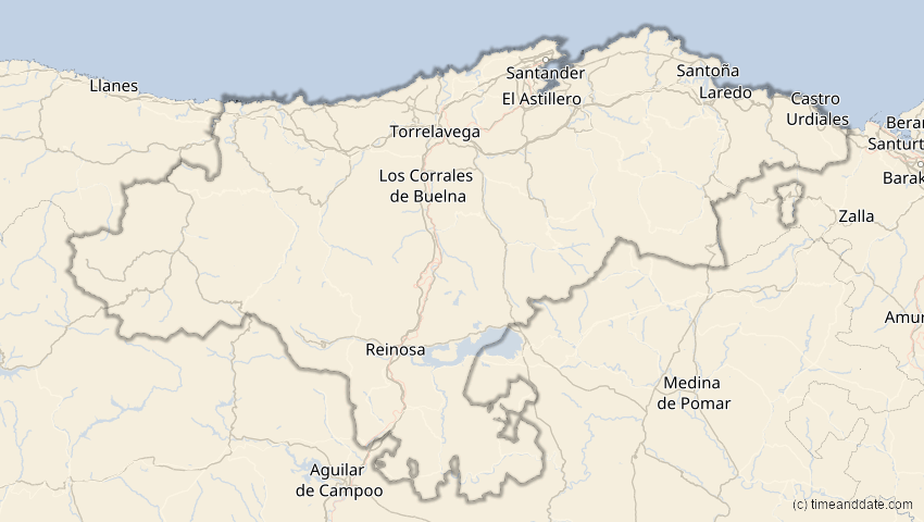 A map of Kantabrien, Spanien, showing the path of the 30. Apr 2060 Totale Sonnenfinsternis
