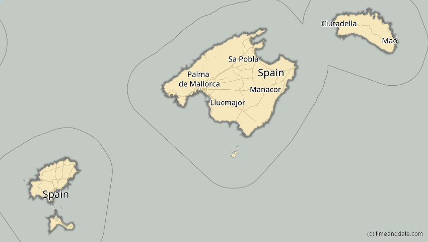 A map of Balearische Inseln, Spanien, showing the path of the 30. Apr 2060 Totale Sonnenfinsternis