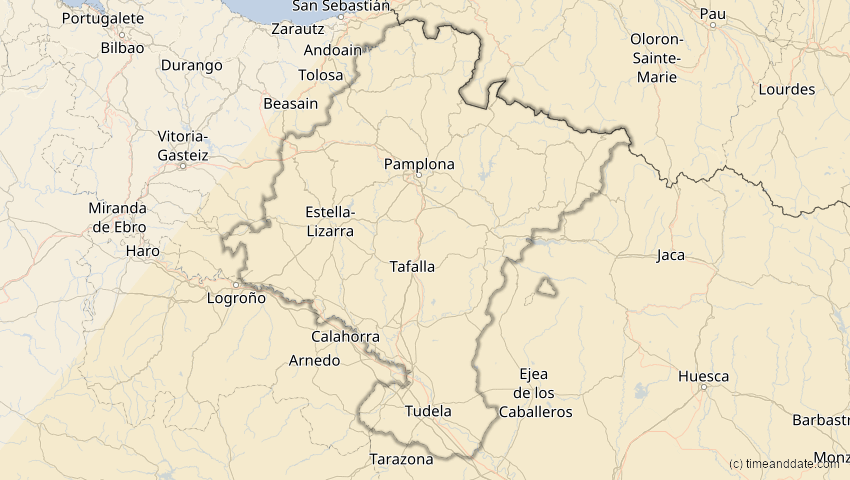 A map of Navarra, Spanien, showing the path of the 30. Apr 2060 Totale Sonnenfinsternis