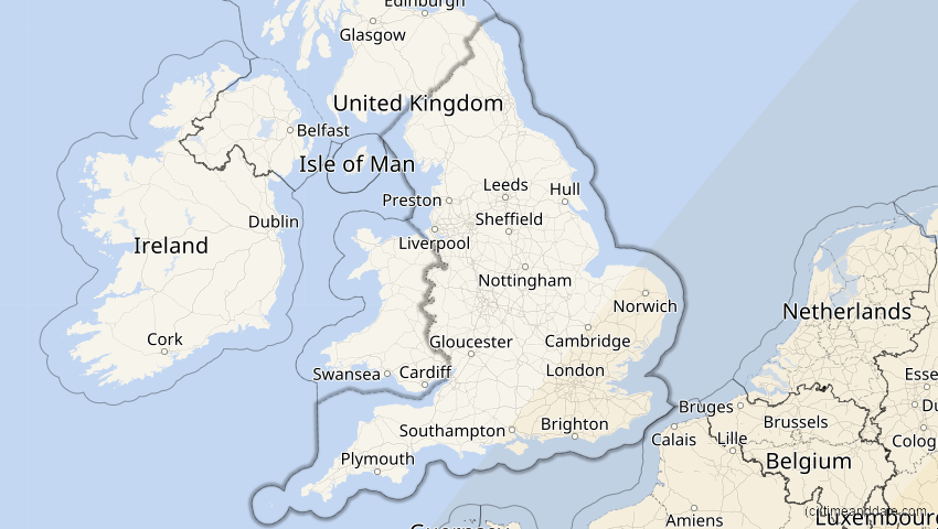A map of England, Großbritannien, showing the path of the 30. Apr 2060 Totale Sonnenfinsternis