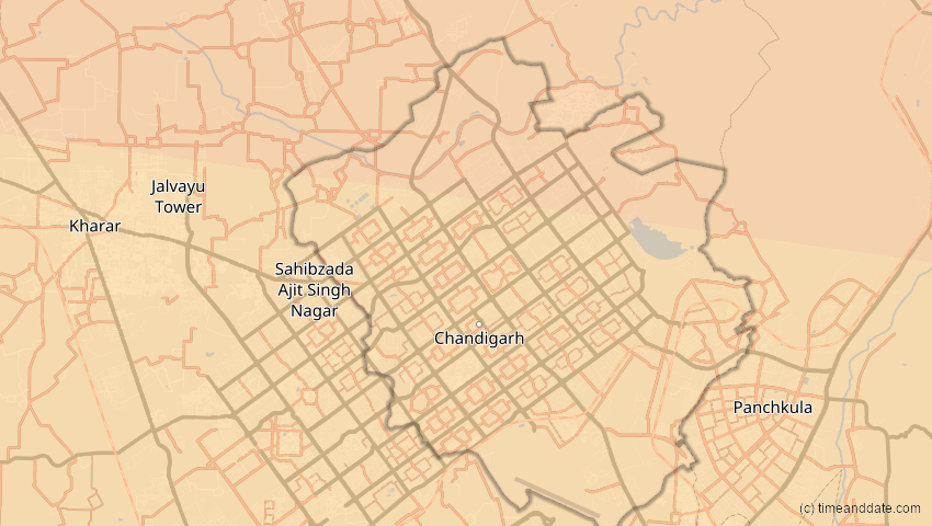 A map of Chandigarh, Indien, showing the path of the 30. Apr 2060 Totale Sonnenfinsternis