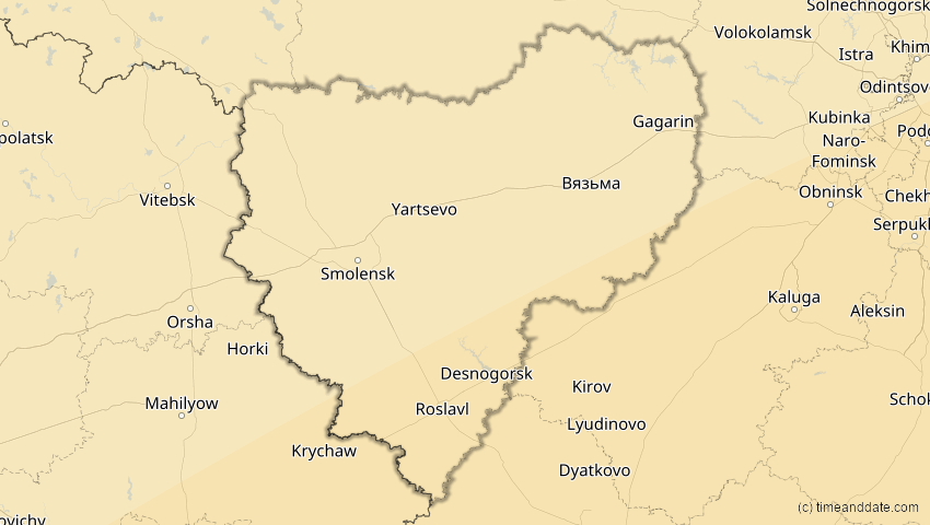 A map of Smolensk, Russland, showing the path of the 30. Apr 2060 Totale Sonnenfinsternis
