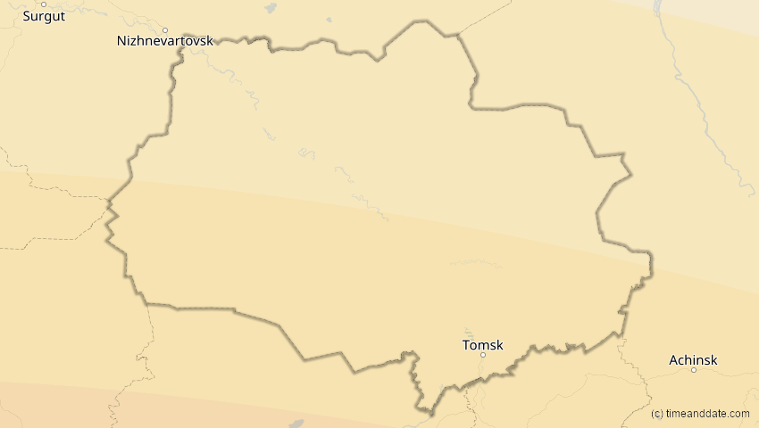 A map of Tomsk, Russland, showing the path of the 30. Apr 2060 Totale Sonnenfinsternis