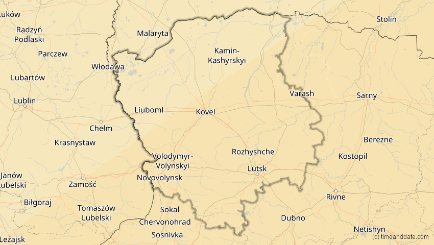 A map of Wolhynien, Ukraine, showing the path of the 30. Apr 2060 Totale Sonnenfinsternis