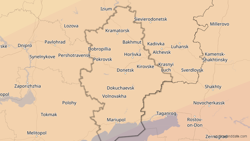 A map of Donezk, Ukraine, showing the path of the 30. Apr 2060 Totale Sonnenfinsternis