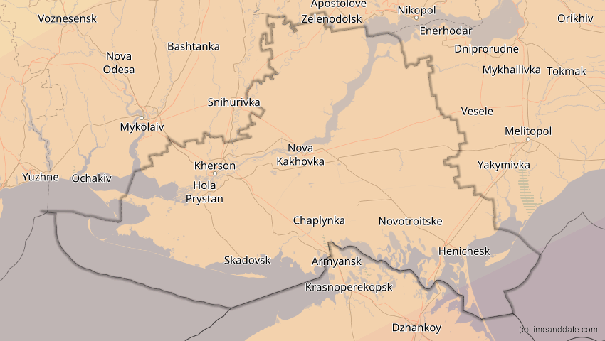 A map of Cherson, Ukraine, showing the path of the 30. Apr 2060 Totale Sonnenfinsternis