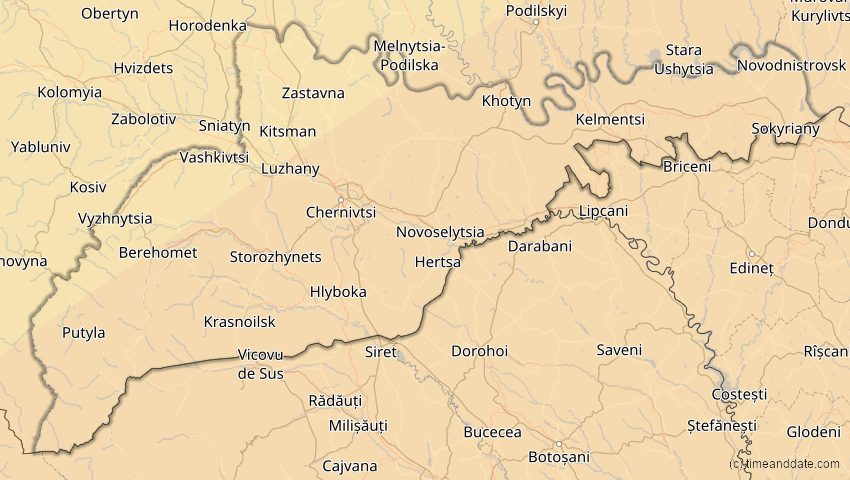 A map of Tscherniwzi, Ukraine, showing the path of the 30. Apr 2060 Totale Sonnenfinsternis