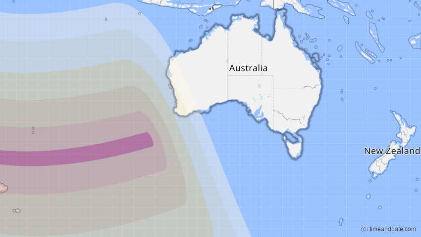 A map of Australien, showing the path of the 24. Okt 2060 Ringförmige Sonnenfinsternis