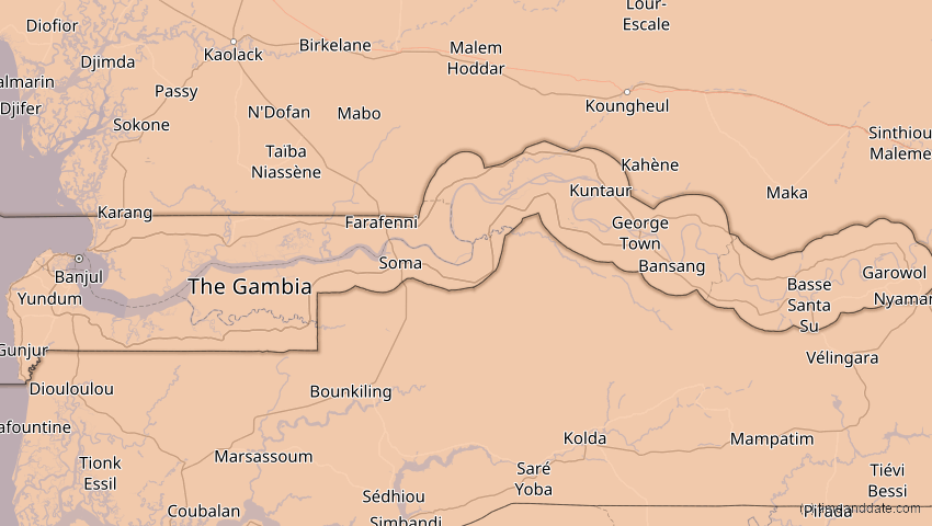 A map of Gambia, showing the path of the 24. Okt 2060 Ringförmige Sonnenfinsternis