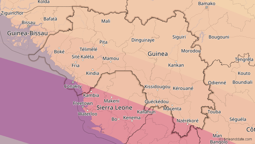 A map of Guinea, showing the path of the 24. Okt 2060 Ringförmige Sonnenfinsternis