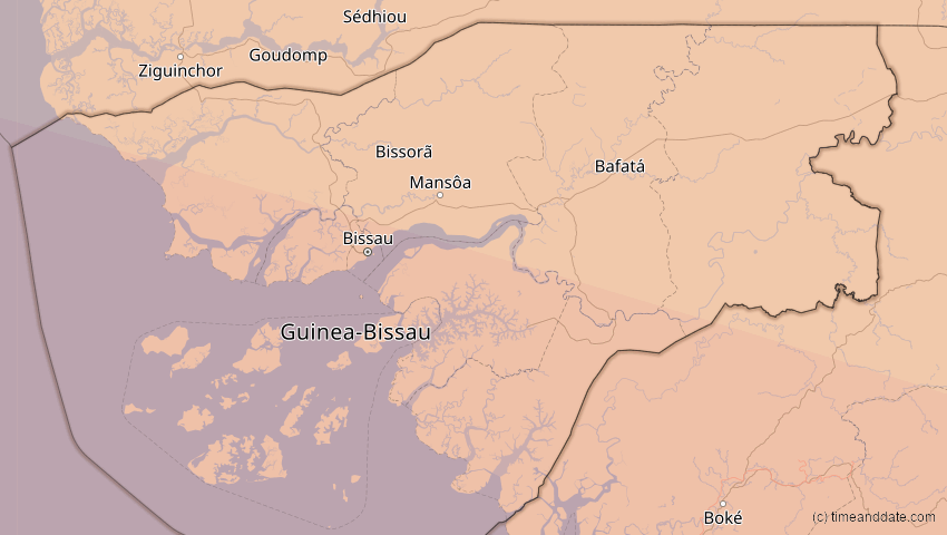 A map of Guinea-Bissau, showing the path of the 24. Okt 2060 Ringförmige Sonnenfinsternis