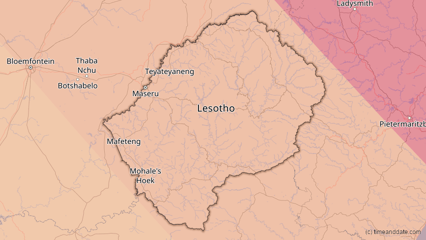 A map of Lesotho, showing the path of the 24. Okt 2060 Ringförmige Sonnenfinsternis